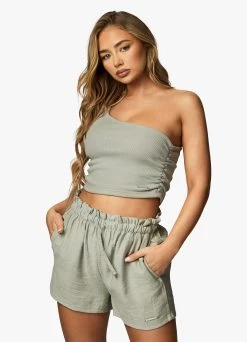 Gym King Asymmetric Crop - Dusky Sage 24 Gym King Asymmetric Crop - Dusky Sage -Fit Wear Shop ASYMMETRICCROP SHORTS DUSKYSAGEWST A2ARMWSR A29WW 294