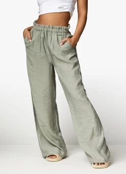 Gym King Signature Woven Wide Leg Trouser - Dusky Sage -Fit Wear Shop ASYMMETRICCROP TROUSERS WHITEDUSKYSAGEWST A2ARIWTB A2ANJ 280