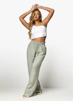 Gym King Signature Woven Wide Leg Trouser - Dusky Sage -Fit Wear Shop ASYMMETRICCROP TROUSERS WHITEDUSKYSAGEWST A2ARIWTB A2ANJ 282