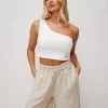 Gym King Asymmetric Crop - White -Fit Wear Shop ASYMMETRICCROP WOVENTROUSERS WHITELINENWST A2ARIWTB B2CE1 335