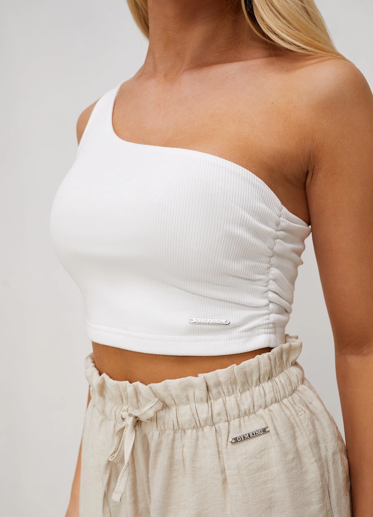 Gym King Asymmetric Crop - White 6 Gym King Asymmetric Crop - White - Image 4