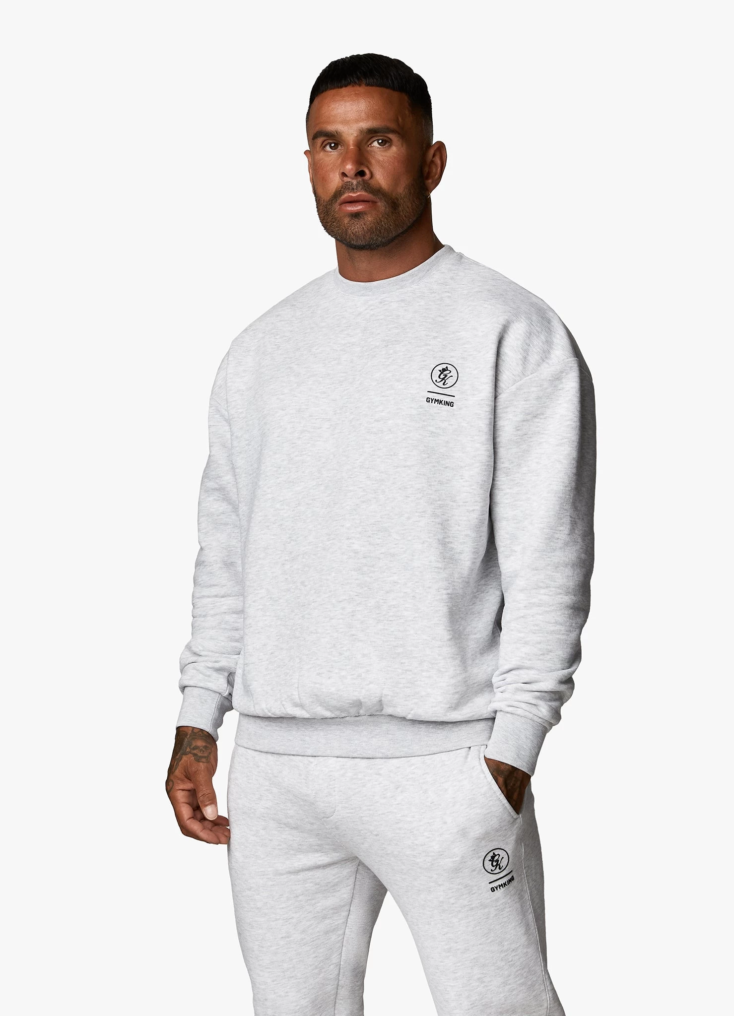 Gym King Aventus Drop Shoulder Crew - Snow Marl 7 Gym King Aventus Drop Shoulder Crew - Snow Marl - Image 5