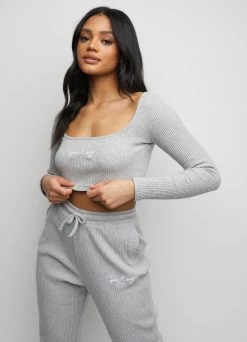 Gym King Balance Ls Crop Tee - Light Grey Marl