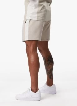 Gym King Contrast Panel Fleece Short - Taupe/Light Stone/White -Fit Wear Shop CONTRASTPANELJERSEYTEE SHORT TAUPELIGHTSTONEWHITESST A2CJ2SHR A2CJ8 158