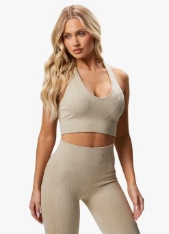 Gym King Formation Racer Rib Bra - Oatmeal Marl -Fit Wear Shop FORMATIONRIBBRA LEGGING OATMEALMARLWBT A2BS9WLG A2BSO 153