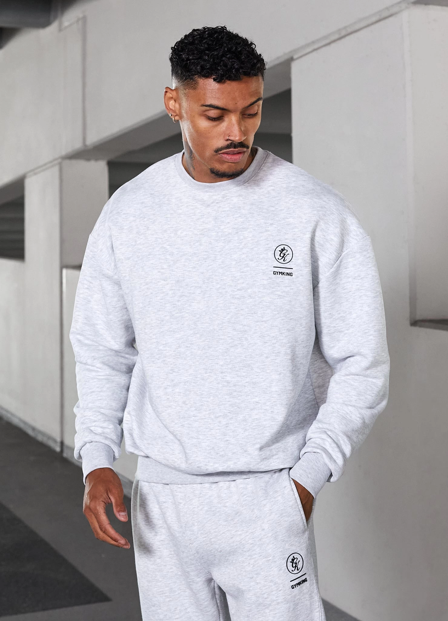 Gym King Aventus Drop Shoulder Crew - Snow Marl 5 Gym King Aventus Drop Shoulder Crew - Snow Marl - Image 3