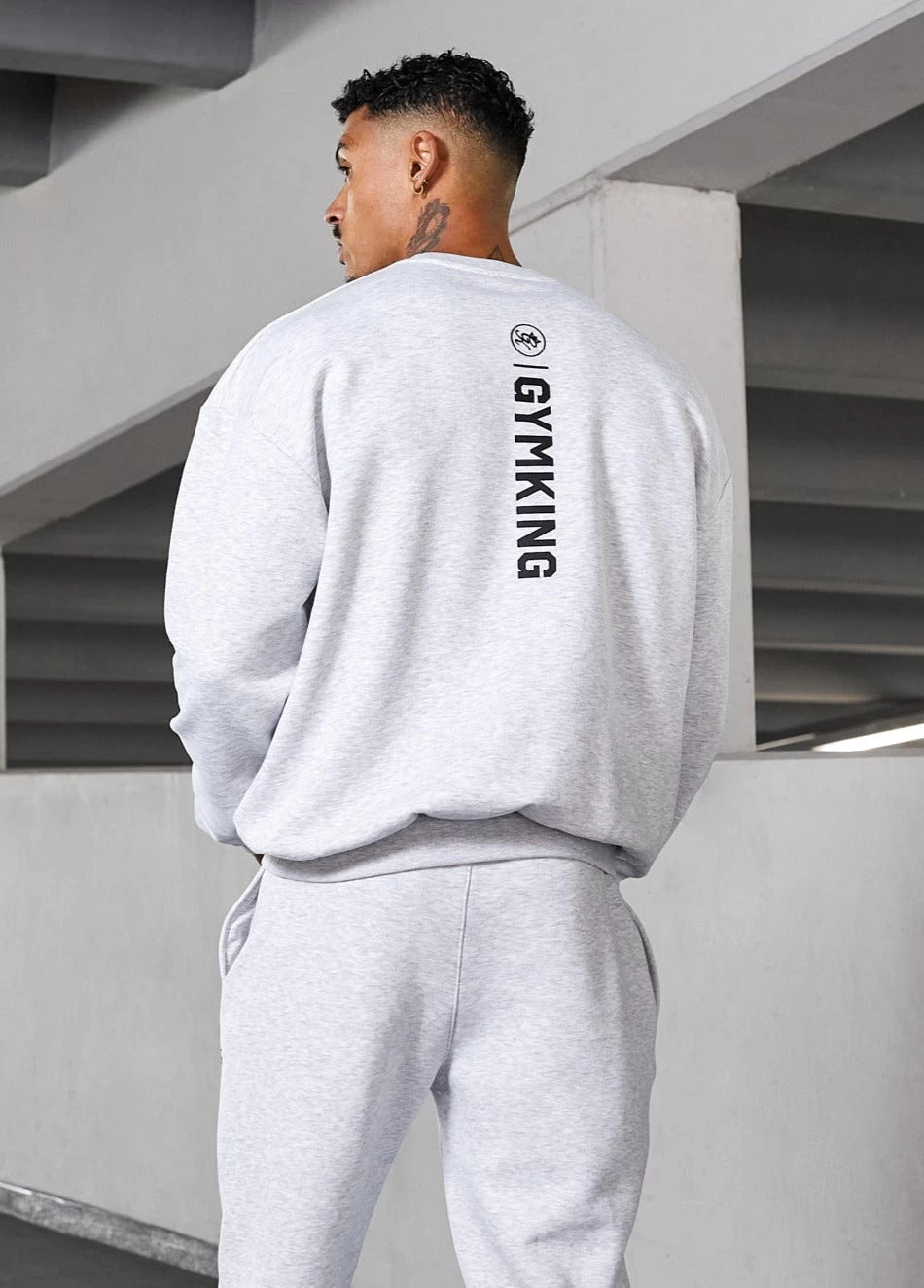 Gym King Aventus Drop Shoulder Crew - Snow Marl 3 Gym King Aventus Drop Shoulder Crew - Snow Marl