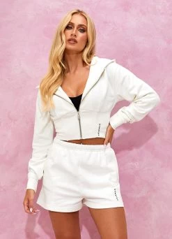 Gym King Malibu Corset Detail FZ Hood - Cream -Fit Wear Shop GK MALIBU CORSET DETAIL FZ HOOD SHORT CREAM WTT A2B36 WSR A2BA8 154