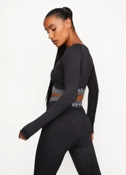 Gym King Seamless Results Long Sleeve Crop Tee - Black -Fit Wear Shop MING191221043 103