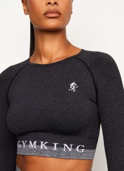 Gym King Seamless Results Long Sleeve Crop Tee - Black -Fit Wear Shop MING191221045 104