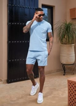 Gym King Split Linear Tee - Soft Blue -Fit Wear Shop Marrakesh202413864
