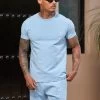Gym King Split Linear Tee - Soft Blue -Fit Wear Shop Marrakesh202413876