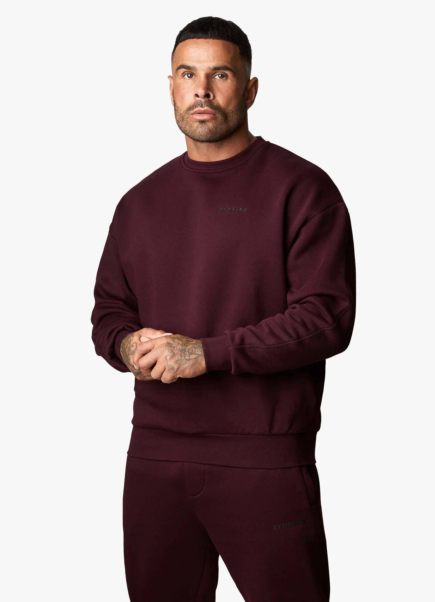Gym King Outline Print Crew Tracksuit - Burgundy 5 Gym King Outline Print Crew Tracksuit - Burgundy - Image 3