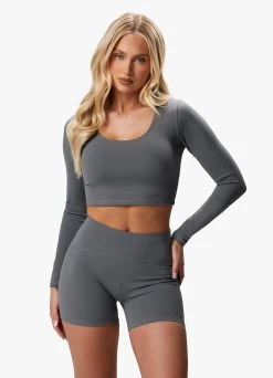 Gym King Peach Luxe Long Sleeve Top - Dark Sage Luxe -Fit Wear Shop PEACHLUXELSTOP SHORT DARKSAGELUXEWLT A2BVIWSR A2BVL160
