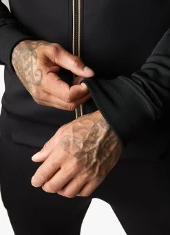 Gym King Full Zip Poly Hood - Black/Gold -Fit Wear Shop POLYFZHOOD JOGGER BLACKGOLDTST A28OHTSB A28OI 80