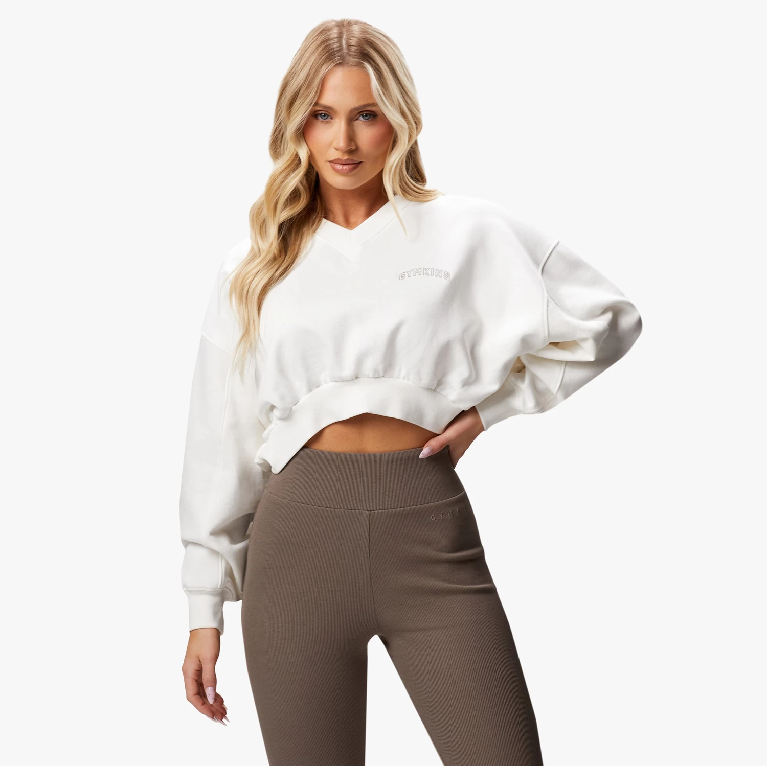 Gym King Refresh V Neck Crew - Cream 4 Gym King Refresh V Neck Crew - Cream - Image 2