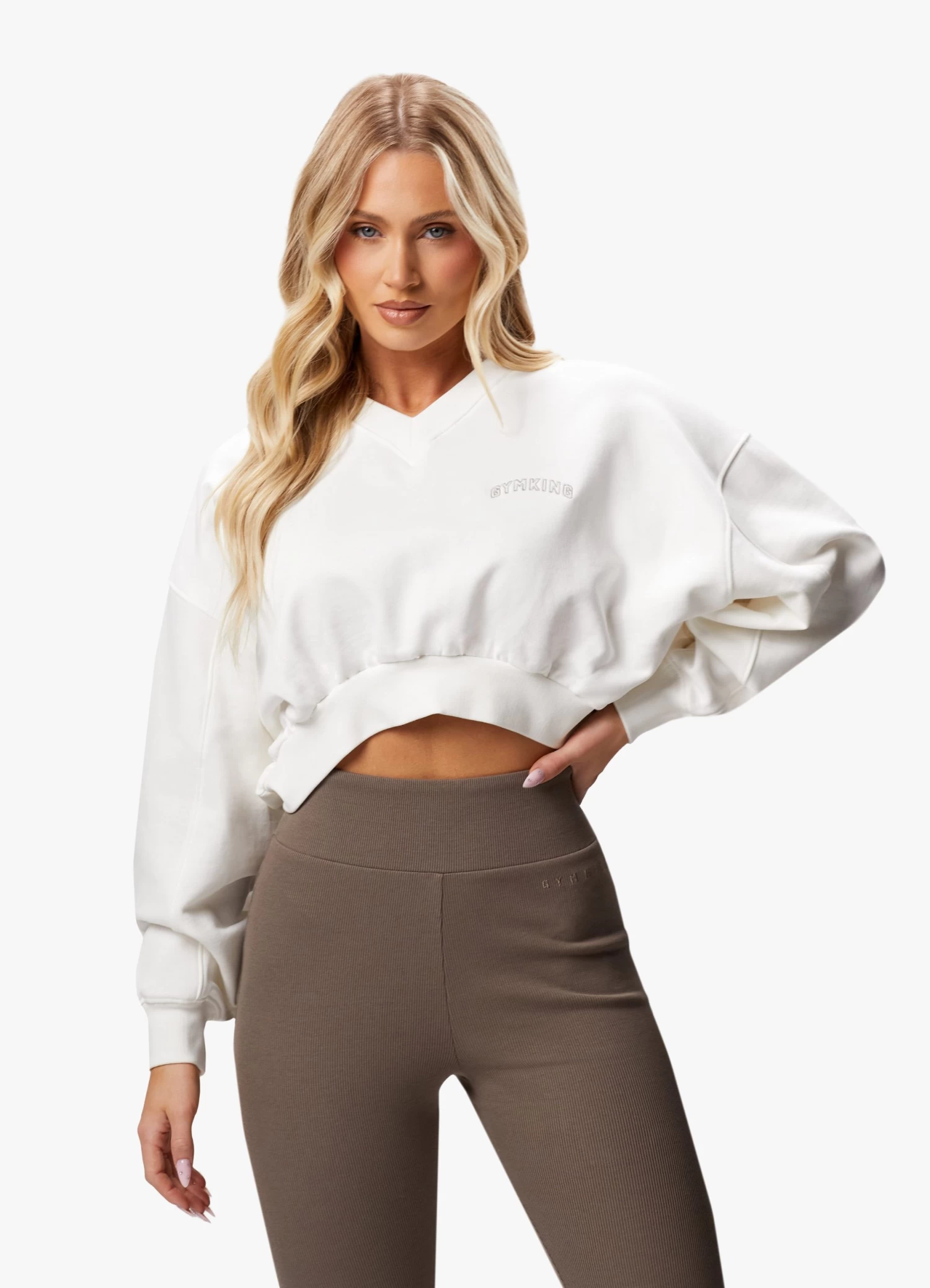 Gym King Refresh V Neck Crew - Cream 3 Gym King Refresh V Neck Crew - Cream