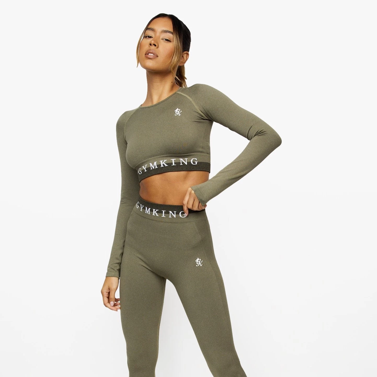Gym King Seamless Results Long Sleeve Crop - Khaki 4 Gym King Seamless Results Long Sleeve Crop - Khaki - Image 2