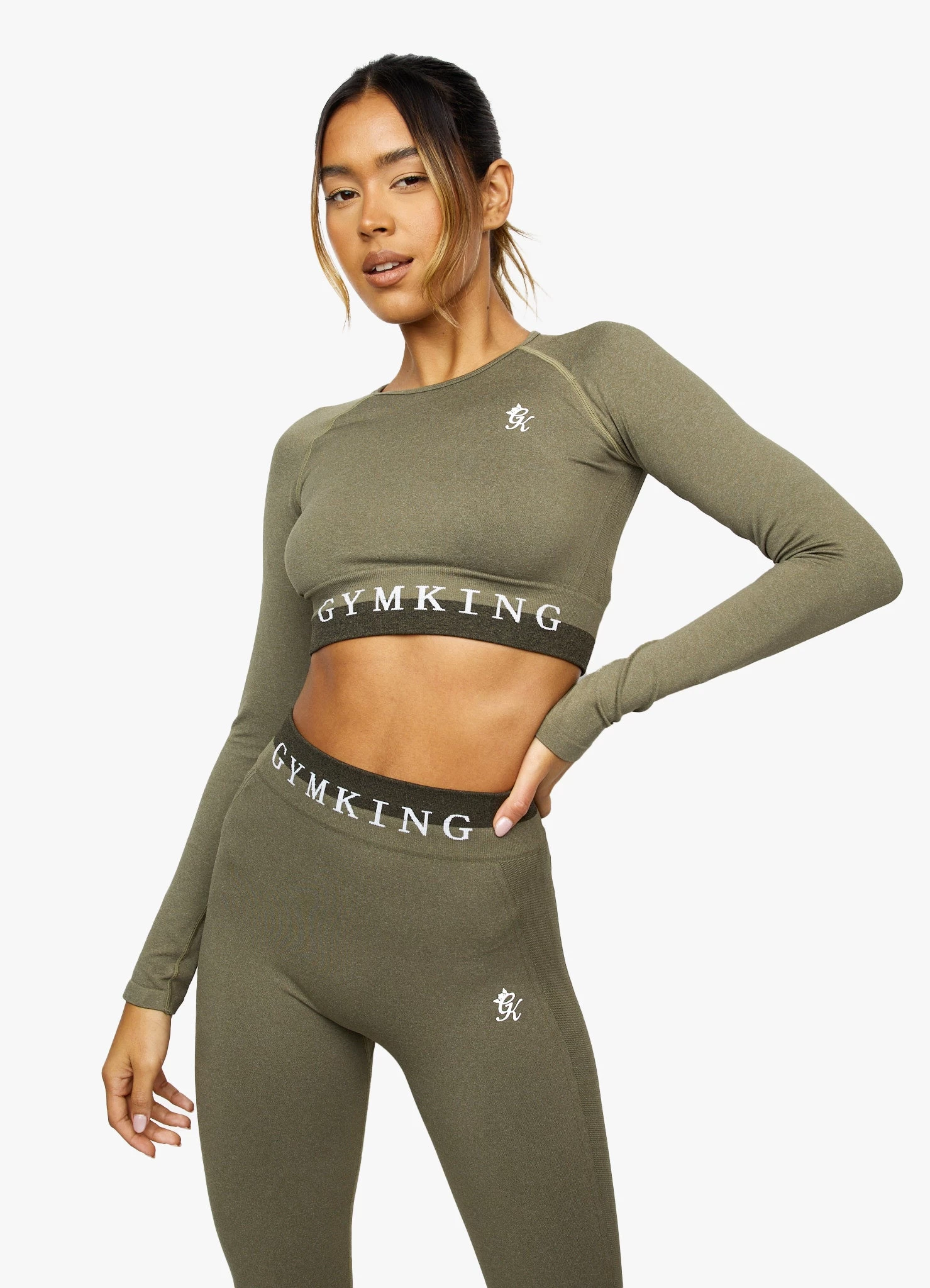 Gym King Seamless Results Long Sleeve Crop - Khaki 3 Gym King Seamless Results Long Sleeve Crop - Khaki