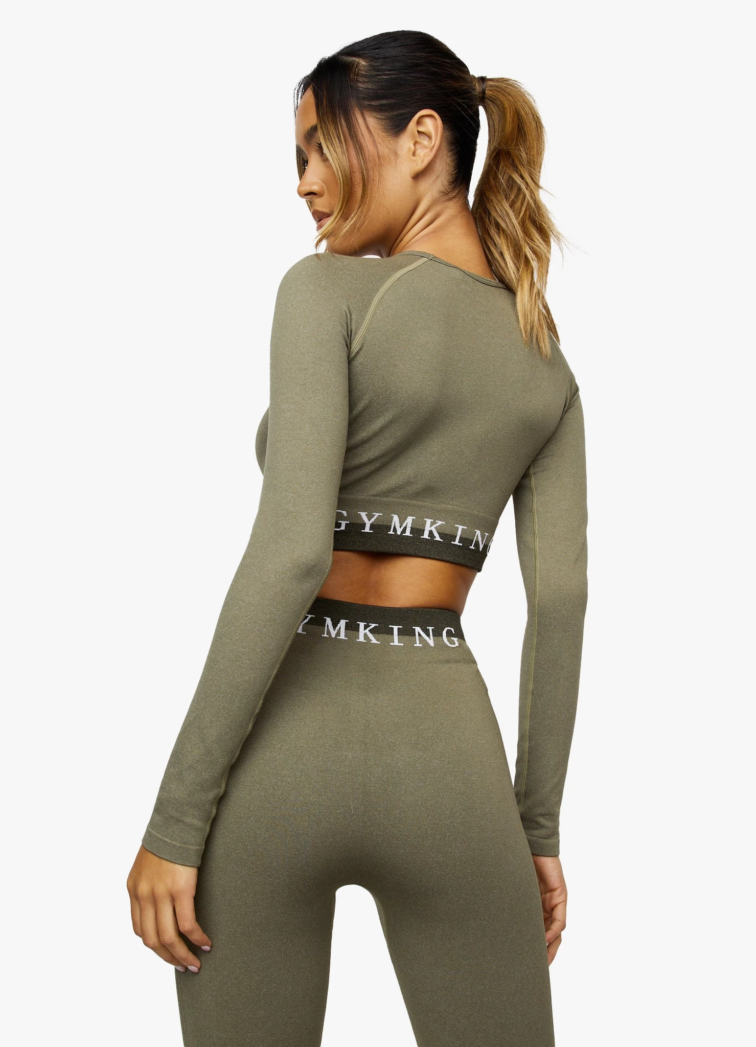 Gym King Seamless Results Long Sleeve Crop - Khaki 5 Gym King Seamless Results Long Sleeve Crop - Khaki - Image 3