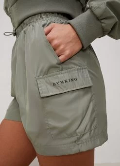 Gym King Satin Cargo Shorts - Dusky Sage -Fit Wear Shop SATINCARGOBOMBER SHORTS DUSKYSAGEWCJ B2CBVWSR B2CBW 241