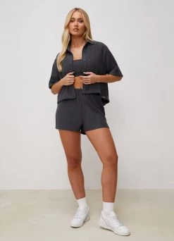 Gym King Signature Rib Crop Shirt - Graphite -Fit Wear Shop SIGNATURERIBSHIRT GRAPHITEWST A2CAF 304