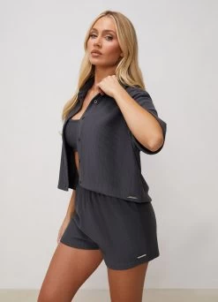 Gym King Signature Rib Crop Shirt - Graphite -Fit Wear Shop SIGNATURERIBSHIRT GRAPHITEWST A2CAF 306