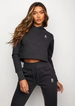 Gym King Sky Fleece Crop Hoodie - Charcoal Marl/White -Fit Wear Shop SKYSCRIPTHOOD SKYSCRIPTJOGGER CHARCOALMARLWHITEWHD B258PWTB B258R 45