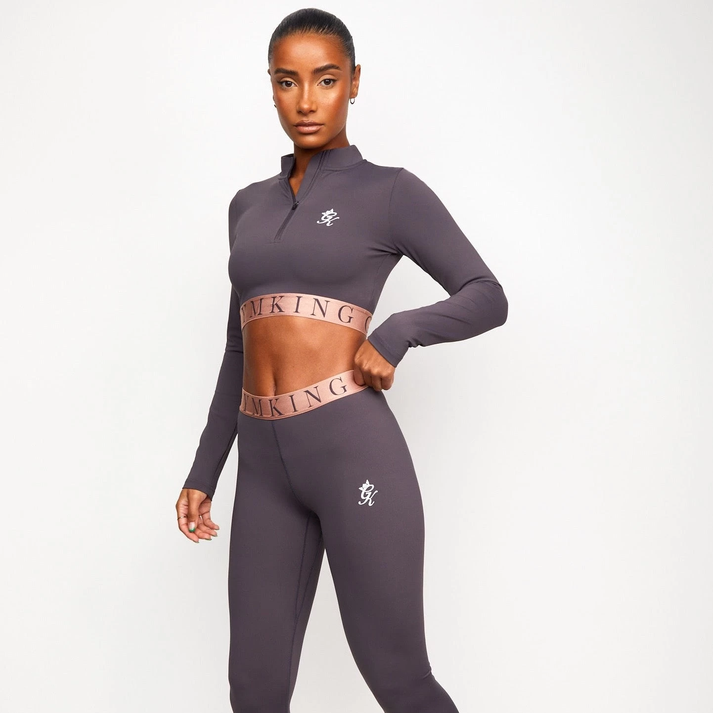 Gym King Impact 1/4 Zip Crop - Soft Slate/Peach 4 Gym King Impact 1/4 Zip Crop - Soft Slate/Peach - Image 2