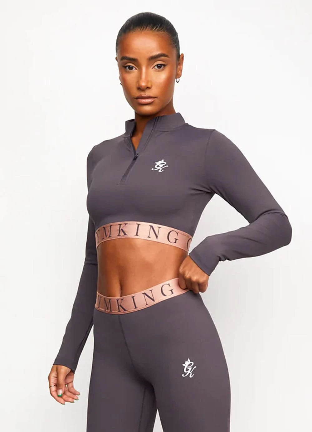 Gym King Impact 1/4 Zip Crop - Soft Slate/Peach 3 Gym King Impact 1/4 Zip Crop - Soft Slate/Peach