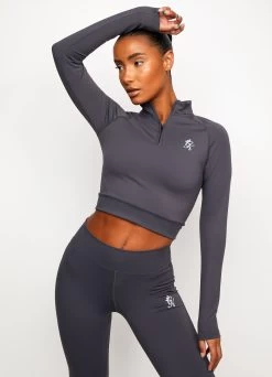 Gym King 1/4 Zip Funnel - Dark Grey/Silver -Fit Wear Shop SPORTPIPED14ZIPFUNNEL SPORTCORELEGGING DARKGREYSILVERWTT A25Y6WLG B256L 115