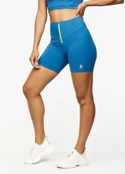 Gym King Stamina Zip Front Cycle Short - Blue Sapphire/Lime
