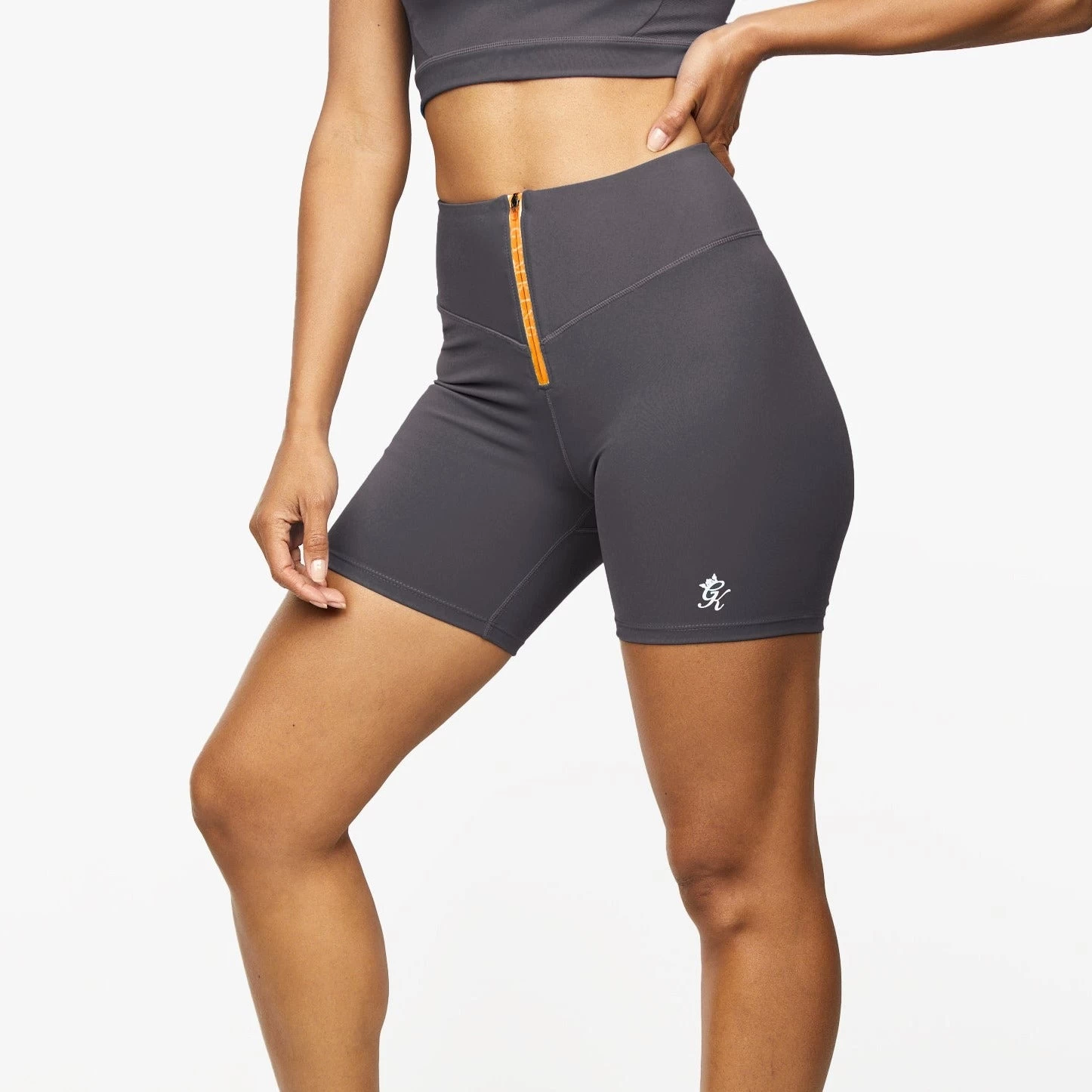 Gym King Stamina Zip Front Cycle Short - Graphite/Golden Orange 4 Gym King Stamina Zip Front Cycle Short - Graphite/Golden Orange - Image 2