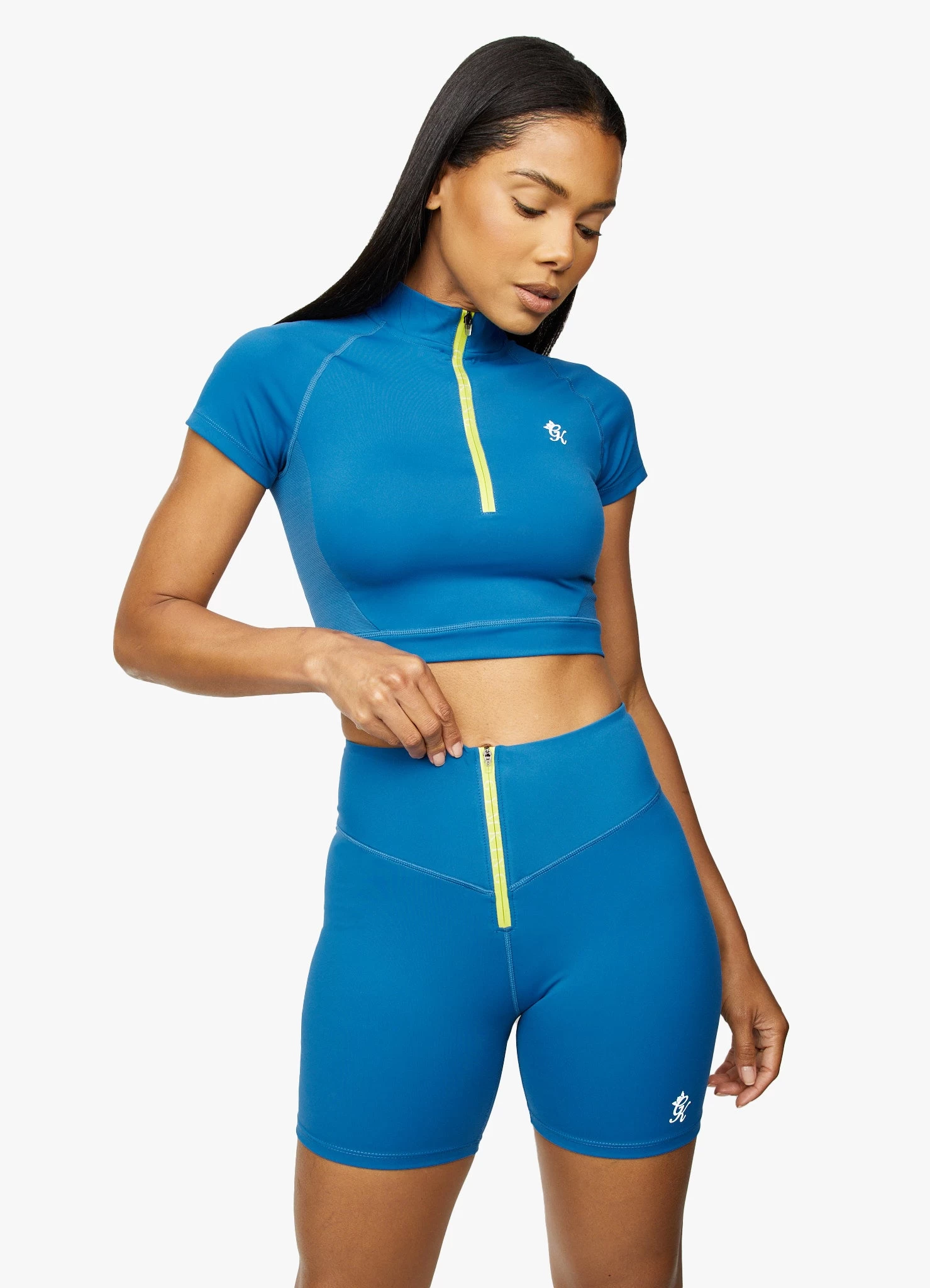 Gym King Stamina 1/4 Zip Crop Tee - Blue Sapphire/Lime 3 Gym King Stamina 1/4 Zip Crop Tee - Blue Sapphire/Lime