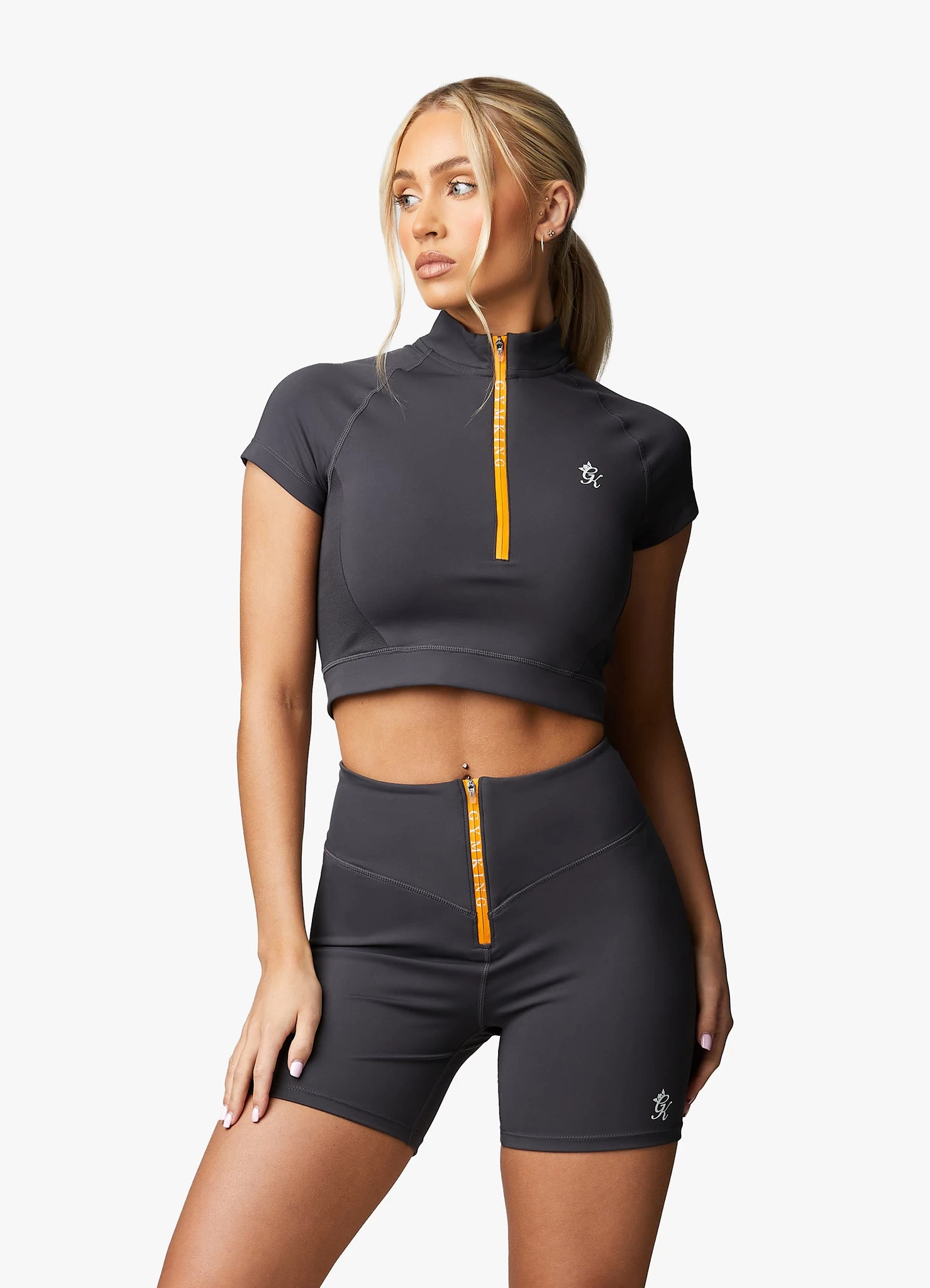 Gym King Stamina Zip Front Cycle Short - Graphite/Golden Orange 5 Gym King Stamina Zip Front Cycle Short - Graphite/Golden Orange - Image 3