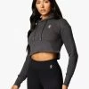 Gym King Sky Fleece Crop Hoodie - Charcoal Marl/White -Fit Wear Shop SkyFleeceCropHoodie CharcoalMarlWhiteWHD B258P 107