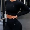 Gym King Sculpt Seamless LS Top - Black -Fit Wear Shop cropdetail