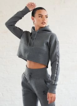 Gym King Results Tape Sky Crop Hood - Mid Grey Marl -Fit Wear Shop results midgrey3