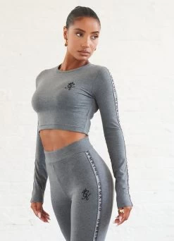 Gym King Results Tape Longsleeve Crop - Mid Grey Marl -Fit Wear Shop results tape midgrey35