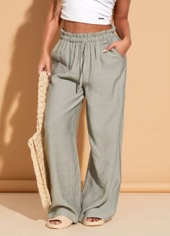 Gym King Signature Woven Wide Leg Trouser - Dusky Sage -Fit Wear Shop sage pant2