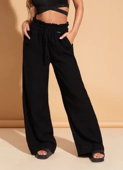 Gym King Signature Woven Wide Leg Trouser - Black -Fit Wear Shop sig woven pant